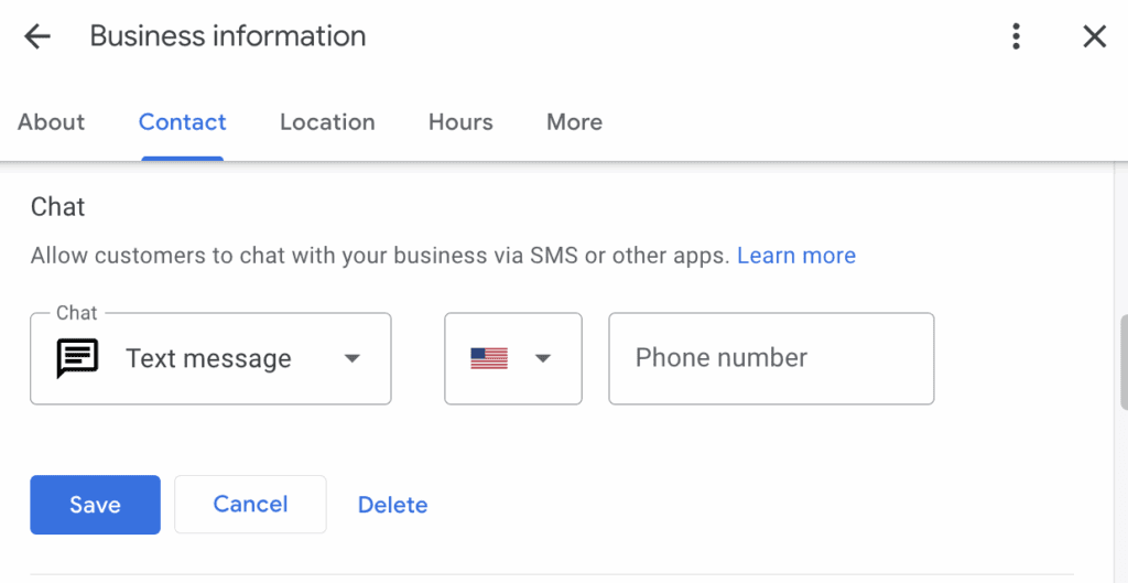 google my business chat option 