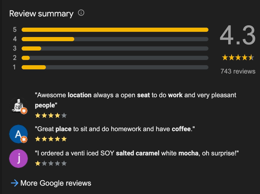 google review summary example