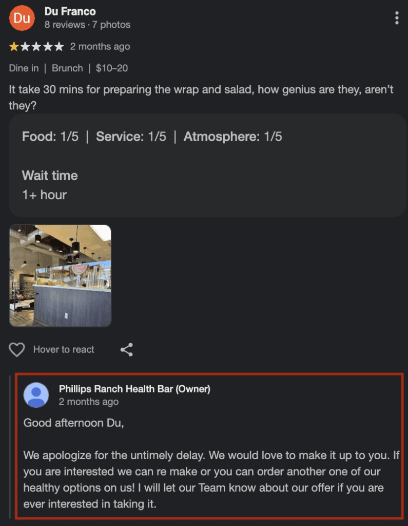 respond to negative google review