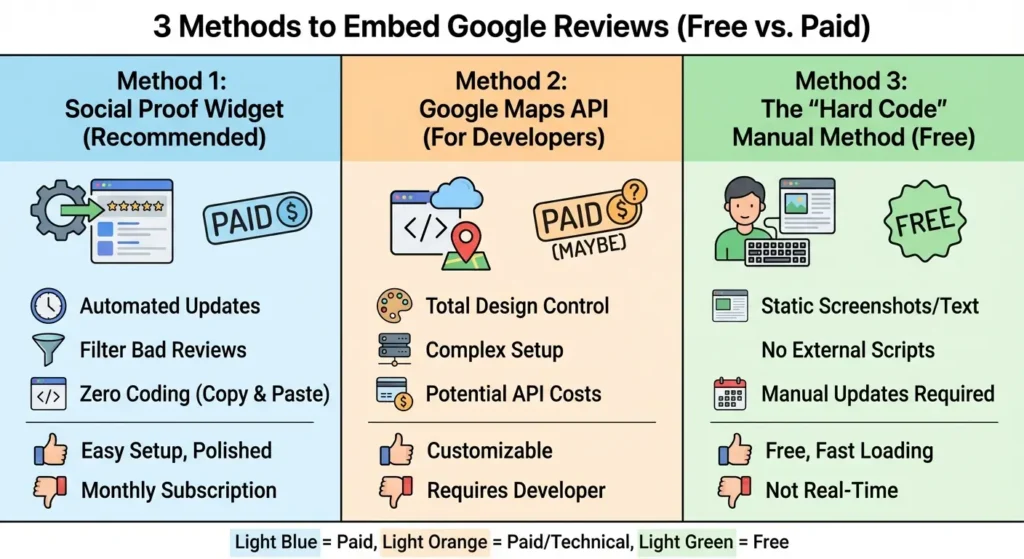 3 Methods to Embed Google Reviews (Free vs. Paid)